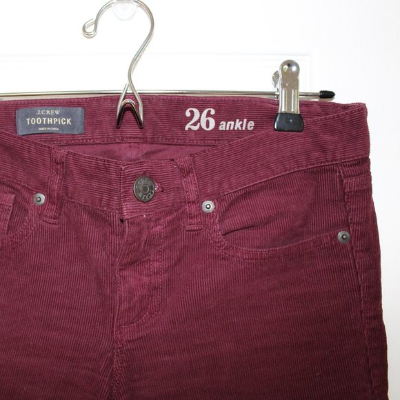 J.Crew Maroon Toothpick Ankle Corduroy Pants - Picture 1 of 3